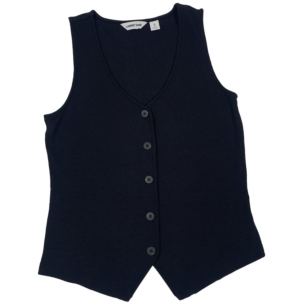 Lands’ End Sweater Vest Knit Women’s S Black Ribbed Button Down - Picture 2 of 11